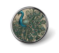 Peacock Pattern Round Badge for Men Women, Durable & Stylish Lapel Pins, Lightweight Metal Badges for Shirts, Jackets, Hats