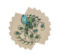 Peacock pattern Style Linen-Look Placemats Set of 6 PCS, 45x30cm Heat Resistant Double Layer Washable Table Mats for Dining Table, Daily Meals & Outdoor Picnic