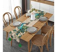 Peacock Pattern Table Runner, Imitation Linen Table Runner 14x60in Table Runner with Hand-Tassels for Party, Dresser Decor and Dining Room
