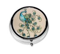 Peacock Pattern This Small, Round, Three-Compartment Travel Pill Box is Perfect for Storing Daily medications, Vitamins, and on-The-go.