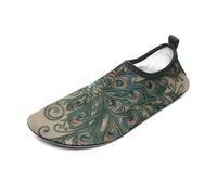 Peacock Pattern Water Shoes for Men Women, Lightweight Stretch Swim Shoes with Anti-Slip Rubber Sole, Quick-Dry Aqua Socks for Pool, Beach, Surfing, Style, 14 Women/14 Men