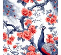 Peacock Peel and Stick Wallpaper 45X1000CM, Flowers Sticky Back Wall Paper, Waterproof Wallpaper, Self Adhesive Removable Contact Paper for Bedroom Living Room Decor