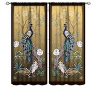 Peacock Peony Curtains,Vintage Asian Chinese Style Japanese Decor Blackout Window Door Curtains for Bedroom Living Room Dining Room Decor,2 Panels W52xL84in