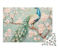Peacock Perched 1000 Piece Recycled Cardboard Spring Blossoms Art Style Puzzle, 12+, Brain Training, Personalised Gift, Wall Decor & Holiday Activity 52x38cm/1000pcs