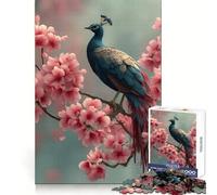 Peacock Perched Among Cherry Blossoms Hard Jigsaw Puzzle for Adults 1000 Pieces Strong Logic Toy Bonding Time Clear Edge (38x52cm)