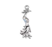 Peacock Phoenix Charms For Jewelry Making, 31x11mm, Antique Silver Color, 10 Pieces