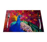 Peacock Placemats Set of 4, Watercolor Birds Peacock Colorful Placemats Heat Resistant for Dining Table Non-Slip 18x12 Inches
