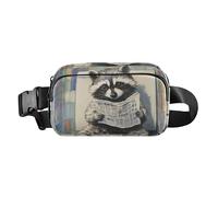 Peacock Plume Trendy Fanny Pack Waist Bag for Men Women Multipurpose Crossbody Sling Bag with Adjustable Strap, beauty Raccoon Retro toilet reading newspaper, One Size