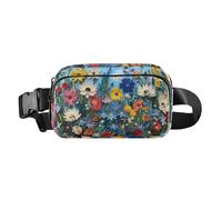 Peacock Plume Trendy Fanny Pack Waist Bag for Men Women Multipurpose Crossbody Sling Bag with Adjustable Strap, Vivid Quilled Flower Garden Illustration, One Size