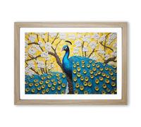 Peacock Pop Art Framed Print | A2 Oak Framed Wall Art | Ready to Hang | Pop Art Animal Picture | Living Room Bedroom Lounge Office