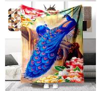 Peacock Print 100 x 140 cm Flannel Large Warm Soft Blanket, Nap Office Blanket, Bed Linen Gift for Boys Girls (C, 70 x 100 cm)