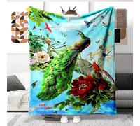 Peacock Print 100 x 140 cm Flannel Large Warm Soft Blanket Nap Office Blanket Bed Linen Gift for Boys Girls (D, 70 x 100 cm)