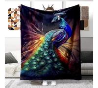 Peacock Print 100 x 140 cm Flannel Large Warm Soft Blanket, Nap Office Blanket, Bed Linen Gift for Boys Girls (A, 100 x 150 cm)