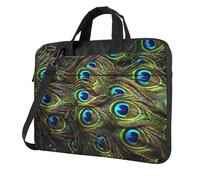 Peacock print laptop bag, adjustable shoulder strap and hidden handle, simplify your everyday, Black/White, 13 inch