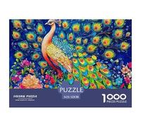 Peacock Recycled Cardboard 1000 Piece Educational Jigsaw Puzzle Decoration for Adults Peacock in Flower Field Challenging & Brainteasing Games Literary Youth Desktop Ornaments for Adults 52x38cm/1000p
