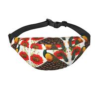 Peacock Red flower Boys Crossbody Waist Bag, Large Travel Fashion Waist Bag for Sports, Running, Cycling, Traveling, Fishing