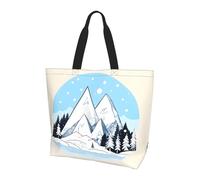 Peacock Red flower Printed tote bag, shoulder bag, suitable for travel, beach, and everyday shopping., Snow-capped Mountains, One Size