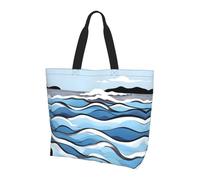Peacock Red flower Printed tote bag, shoulder bag, suitable for travel, beach, and everyday shopping., Waves Lapping at the Rocks, One Size