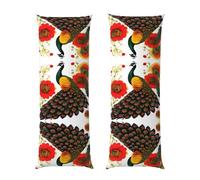 Peacock Red Flower SamLng Long Body Pillowcase 20x60in - Soft, Breathable, Zippered Pillowcase. Ideal for Home Decor