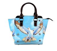 Peacock Red flower Women Top Handle Shoulder Bag Personality Rivet Satchel Tote Middle Size Handbag Purse Bag, Seagulls in Flight, One Size