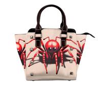 Peacock Red flower Women Top Handle Shoulder Bag Personality Rivet Satchel Tote Middle Size Handbag Purse Bag, Cute Little Red Spider, One Size