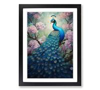 Peacock Romanticism Framed Print | A2 Black Framed Wall Art | Ready to Hang | Modern Animal Picture | Living Room Bedroom Lounge Office