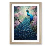 Peacock Romanticism Framed Print | A2 Oak Framed Wall Art | Ready to Hang | Modern Animal Picture | Living Room Bedroom Lounge Office