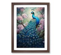 Peacock Romanticism Framed Print | A2 Walnut Framed Wall Art | Ready to Hang | Modern Animal Picture | Living Room Bedroom Lounge Office