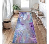 Peacock Runner Rug 65 x 240 cm Long Washable, White Peacock Runner Rug for Hallway Non Slip Carpet, Kitchen Entryway Hall Bedroom Decor, Soft Low Pile j&291