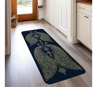 Peacock Runner Rug, Bohemian Elegant Feather Geometric None Navy Low Pile Sponge Home Floor Rectangle Print Carpet for Kitchen Entryway Laundry Room Bedside Decor 2x5 Ft