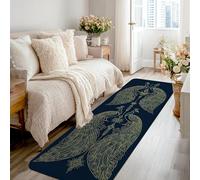 Peacock Runner Rug, Bohemian Elegant Feather Geometric None Navy Low Pile Sponge Rectangle Floor Carpets Edge Binding for Kitchen Bathroom Entryway Bedside Decor 2x8 Ft