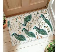 Peacock Runner Rug, Botanical Elegant Flower Branch Spring Turquoise Low Pile Doormat Rectangle Print Accents Rug for Kitchen Bathroom Entryway Bedside Decor 2x3 Ft