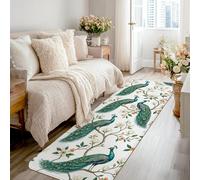 Peacock Runner Rug, Elegant Nature-Inspired Flower Branch Spring Teal Low Pile Sponge Edge Binding Home Rectangle Carpet for Kitchen Entryway Laundry Hallway Decor 2x8 Ft
