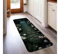 Peacock Runner Rug, Nature Elegant Roses Leaves Spring Green Non-Slip Aesthetic Rectangle Home Floor Carpet for Kitchen Entryway Laundry Room Bedside Decor 2x5 Ft