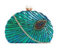 Peacock Sequin Beaded Vintage Hard Case Bridal Prom Wedding Evening Clutch Party Purse Hand Bag (Oval Style)