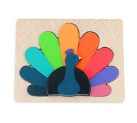 Vilac Wooden Animal Shape Puzzle, Montessori Game, 2+ Years, Peacock Theme Illustrated by Graphic Designer Andy Westface