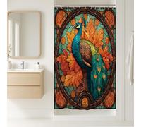 Peacock Shower Curtain, Colorful Autumn Leaf Bathroom Decor, Vintage Bohemian Waterproof Fabric Shower Curtain with Hooks 36x72 Inch