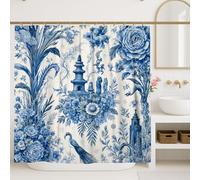 Peacock Shower Curtain, Traditional Vintage Flower Pagoda None Blue Waterproof Fabric Bathtub Cloth Curtains for Bathroom Toile Guest Room Decor 72x84 Inch