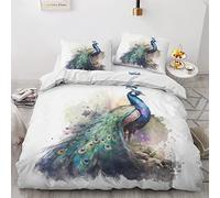 Peacock Single Duvet Cover Set - Beautiful Feather Bedding Set - Reversible Quilt Cover & 1 Pillowcase with Zipper Closure, Ultra Soft and Non Iron Brushed Microfibre Bed Set 135 x 200cm &-2L170