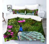 Peacock Single Duvet Cover Sets Spring Bedding Single Bed Set 3D Print Ultra Soft Microfiber Quilt Cover 155 x 220 with Zipper Closure and 2 Pillowcases H-3476