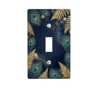 Peacock Single Light Switch Cover Plate, Elegant Artistic Fern Swirl Fall Navy Blue Plastic Standard Size Switch Plate Decorative for Living Room Bedroom Home Office Decor (Single)