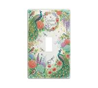 Peacock Single Light Switch Cover Plate, Garden Nature Flower Dragonfly Spring Green Plastic Standard Size Wall Switch Plates Accents for Home Living Room Bedroom Bathroom Decor (Single)