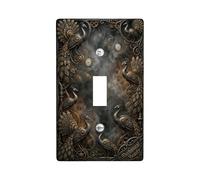 Peacock Single Light Switch Cover Plate, Steampunk Vintage Gears Clock None Bronze Plastic Standard Size Switch Plate Decorative for Home Living Room Bedroom Bathroom Decor (Single)
