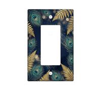 Peacock Single Rocker Light Switch Cover, Elegant Artistic Fern Swirl Fall Navy Blue Plastic Standard Size Accents Wall Switch Plates for Living Room Bedroom Home Office Decor