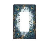 Peacock Single Rocker Light Switch Cover, Nature Artistic Leaves Berries Spring Teal Plastic Standard Size Decorative Wall Plates for Home Living Room Bedroom Bathroom Decor