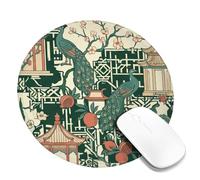 Peacock Small Mouse Pad, Traditional Elegant Blossom Pagoda None Green Round Rubber Smooth Aesthetic Mousepads Accessories for Office Home Computer Laptop Round 8x8 Inch