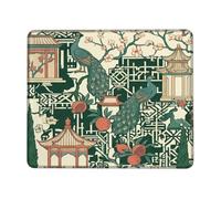 Peacock Small Mouse Pad, Traditional Elegant Blossom Pagoda None Green Square Rubber Non Slip Aesthetic Mousepads Accessories for Office Home Computer Laptop Square 8x10 Inch