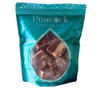 Peacock Snacks Peanut Chocolate Fudge Share Bag | 650 Grams | Creamy Chocolate Fudge with Crunchy Peanuts | Vegetarian Sweet Nibbles | Resealable Bulk Bag Perfect for Sharing