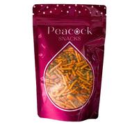 Peacock Snacks Spicy Bombay Mix Treat Bag | 90 Grams | Crunchy Indian Snack Mix with Peanuts, Lentils & Noodles | Vegetarian Bold Spiced Savoury Snack | Resealable Bag Perfect for Snacking