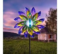 Peacock Solar Wind Spinner Garden Yard Decor, Outdoor Decorative Metal Wind Sculpture with Cracked Glass Ball, Waterproof Art Windmill Landscape Stake Light for Lawn Patio Pathway Yard Courtyard Decor